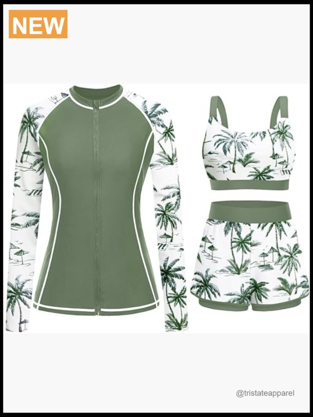 3 Piece Rash Guard Set with Shorts UPF 50+ Long Sleeve Zip Top with Built in Bra